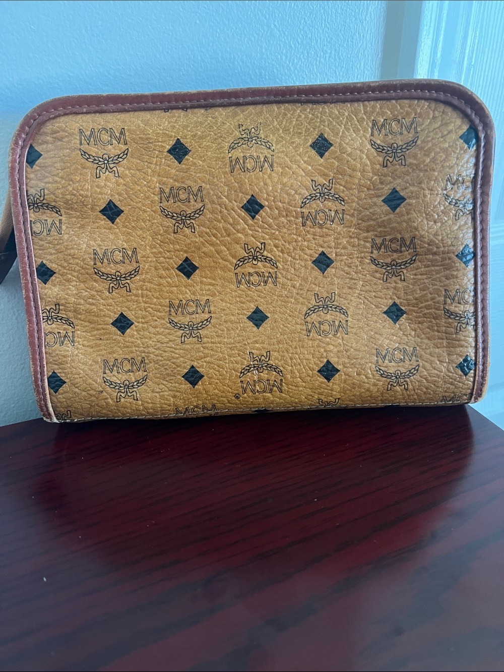 MCM Cognac Visetos Monogram Clutch with Brown Trim - Picture 2 of 15